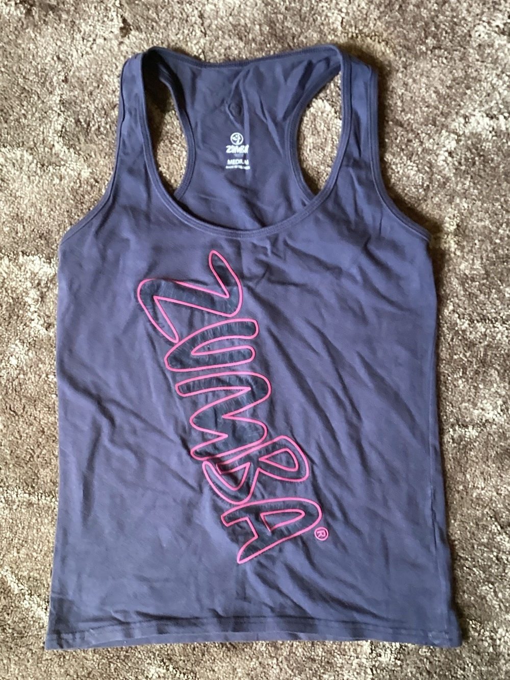 Zumba Fitness Navy Racerback Tank with Pink Script Logo
